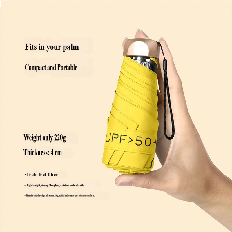 UV Flat Five-Fold Umbrella • 6 Ribs • Ultra-Light Portable Mini • Anti-UV Sunshade • Black Glue Folding Pocket Umbrella • Capsul