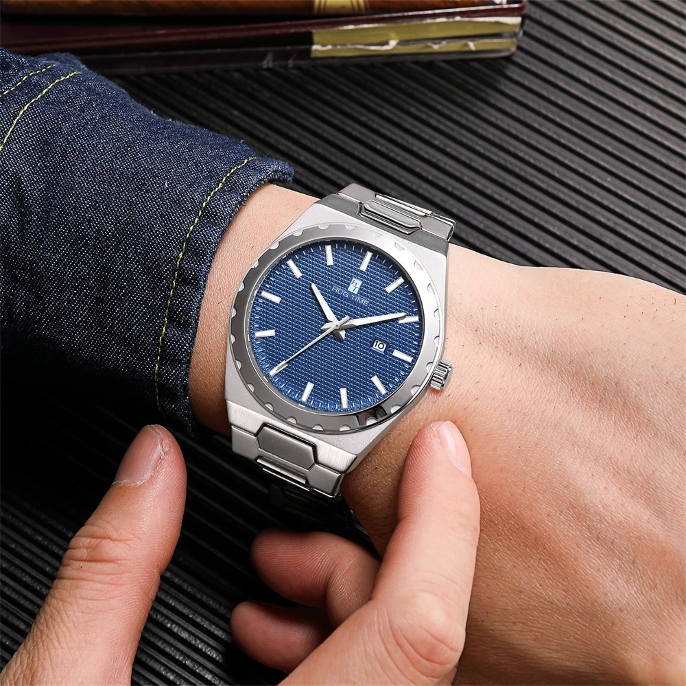 Fashion simple alloy strap men's watch gold silver gear case calendar waterproof casual quartz watch watch for men Relogio Homem