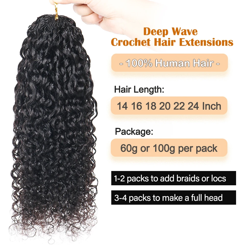 Water Wave Miracle Knots Crochet Human Hair Extensions Pre-Separated Feather Crochet Extensions Curly Crochet Braiding Hair