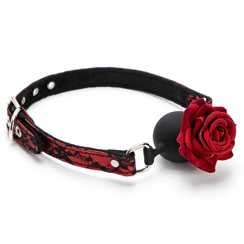 SM Slave Mouth Gag Ball Female Oral Sex Gear BDSM Mouth Restraint Sex Toy Rose Balls Erotic Harness Adult Couple Fetish Toys view 3