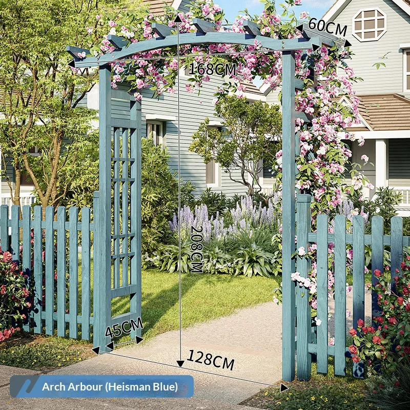 Wooden Garden Arbor with Gate and Planter Boxes Climbing Plant Trellis Archway for Backyard Patio Entryway Decor