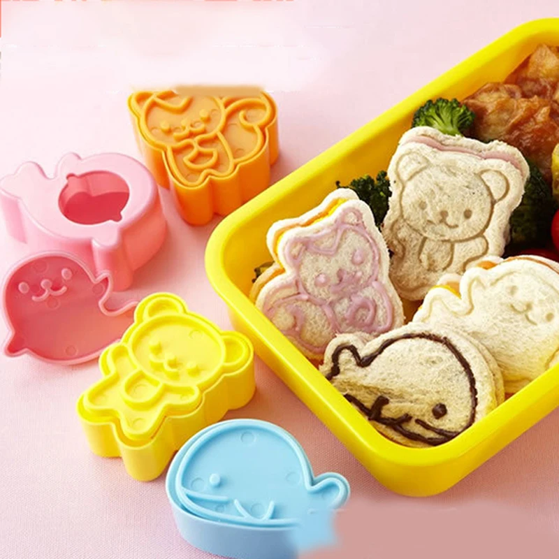 Nuevos 4 moldes cortadores de galletas con forma de sándwich, moldes para decorar pasteles, mini troquel para sándwiches, molde para bolas de arroz, herramientas de cocina.