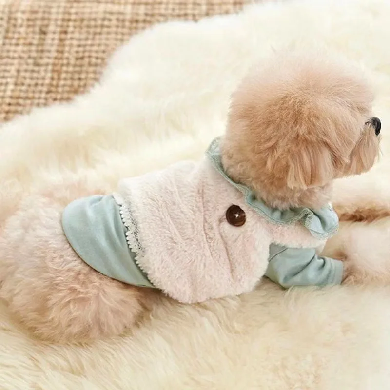 Cute Pet Dog Clothes Winter Only Vest Coarse Vest Suspender Skirt Hat Cute Plush Dress Clothes Puppy Clothes Dog Jacket Coat