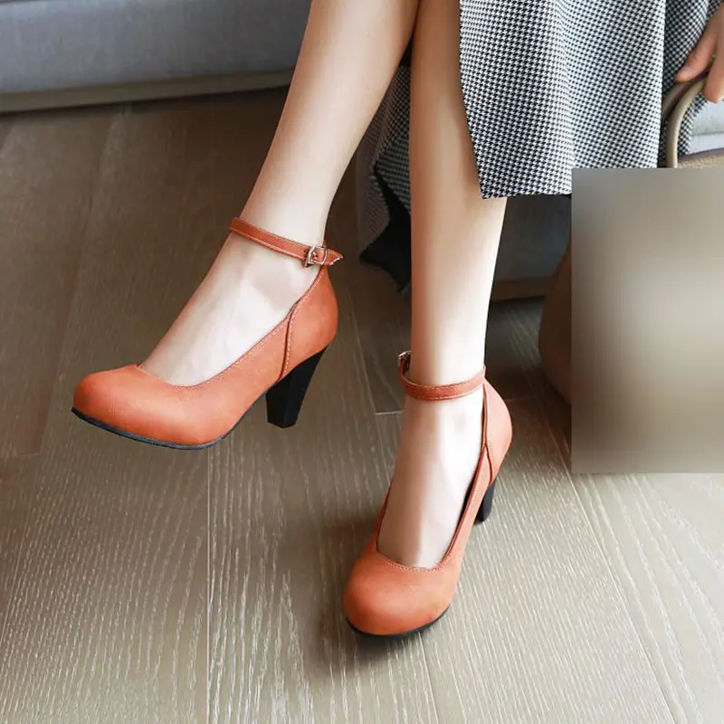 ORCHA LISA Orange Womens Dress Tie Shoes Circular Toe 7.5cm Sturdy Heel  Belt Velvet Plus Size 43 44 45 46 47 48 Heels