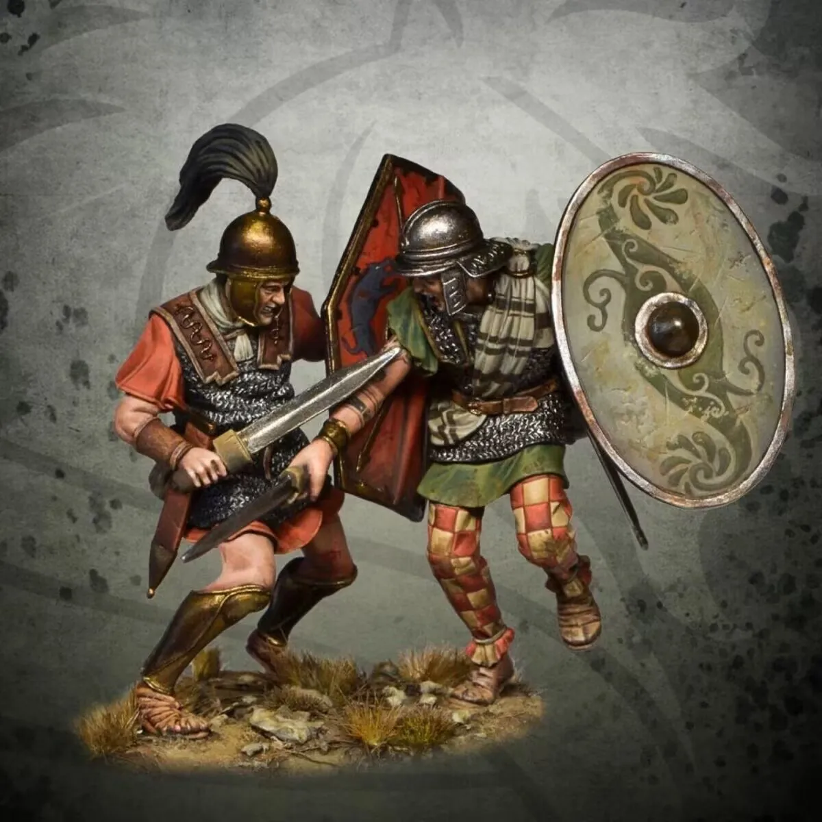 Figura de resina de 54mm, soldados romanos que luchan en pares, Kit de modelo de ensamblaje, estatua de juguete 3D sin montar y sin pintar