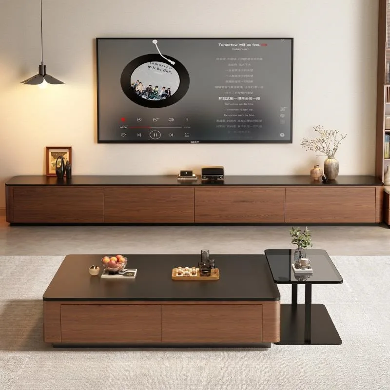 Floor-to-ceiling TV cabinet, living room household 2026 new medium and ancient style small apartment installation-free coffee