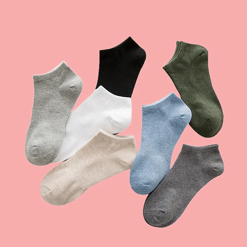 

5/10 Pairs High Quality Men's Season Solid Color Casual Socks All Cotton Socks Short Socks Waist Tied Sports Leisure Boat Socks