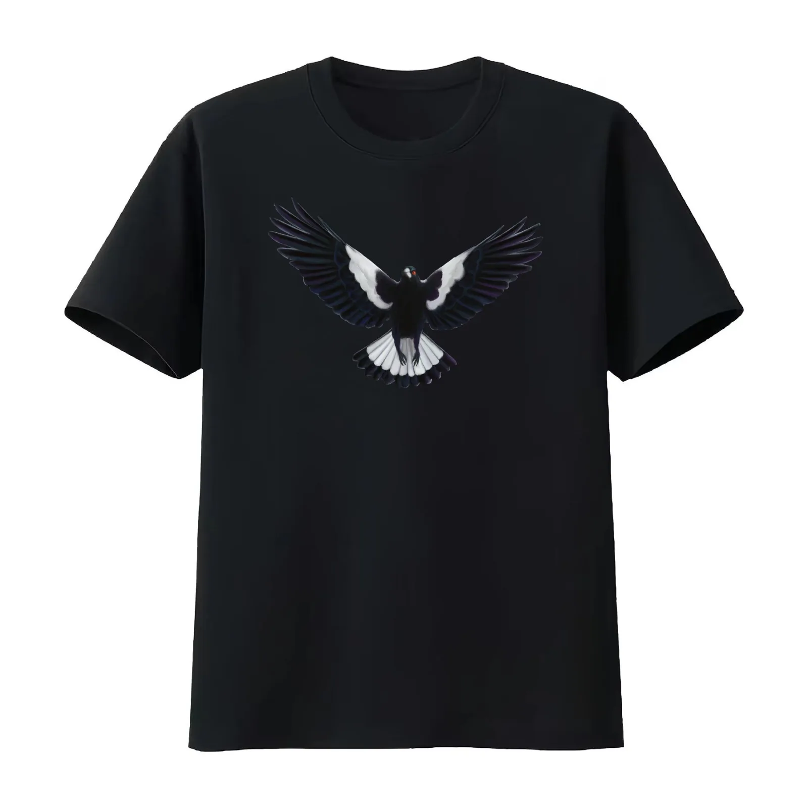 Swooping magpie. Magpie illustration. Australian theme decor original artwork. Unique gift. T-Shirt Summer Casual Cotton Tee