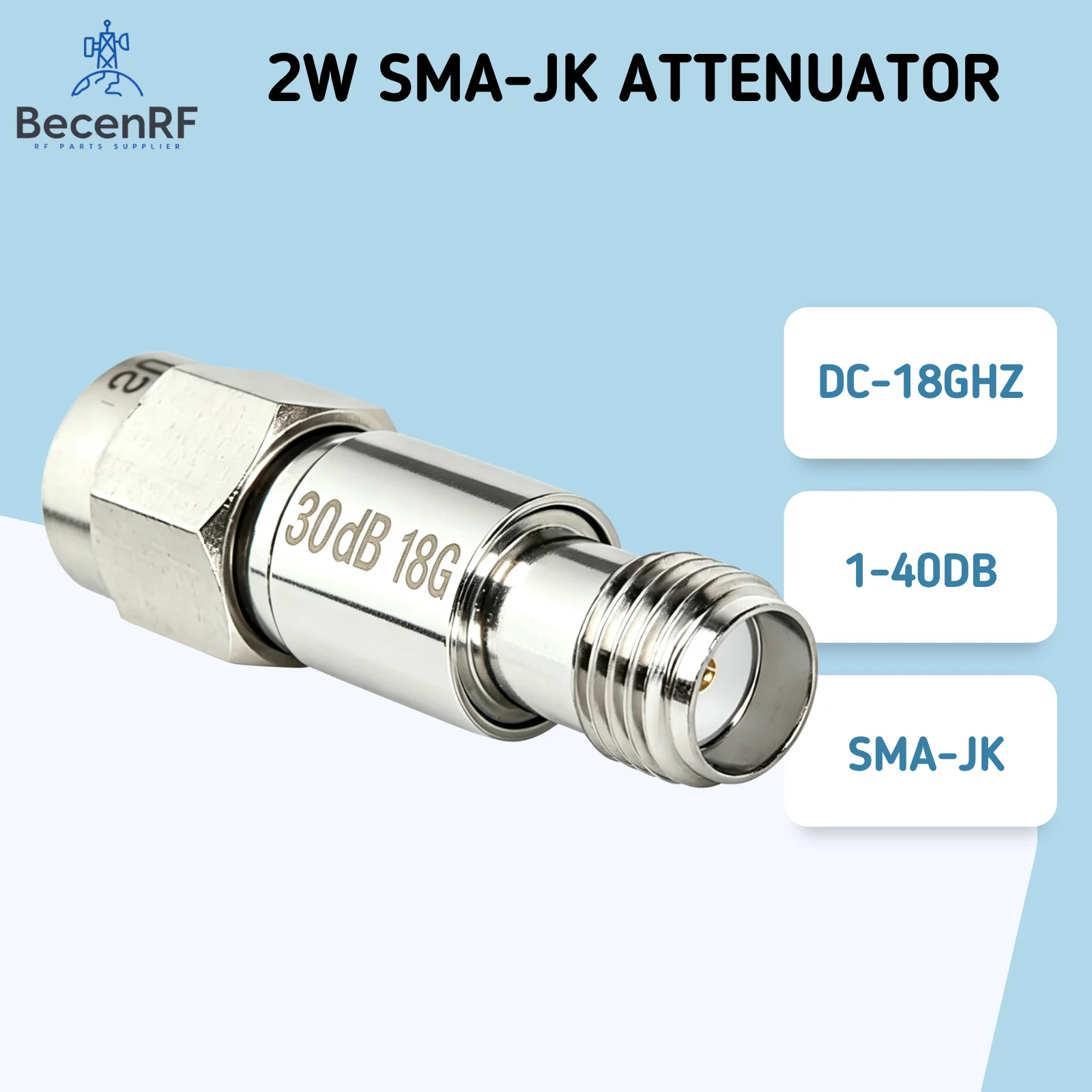 DC-18GHz 2W SMA Male to Female Coa Attenuator 50ohm 1db 2db 3db 5db 6ddb 8db 10db 20db 30db 40db RF Fixed Connector