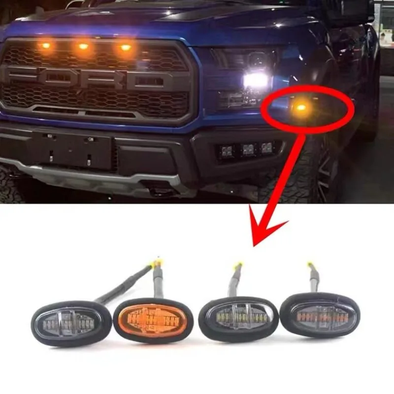 Amber LED Side Marker Lights For Ford F150 Raptor 2016-2021 Bumper Grille Light Fender Flare Eyebrow Turn Signal DRL Lamp