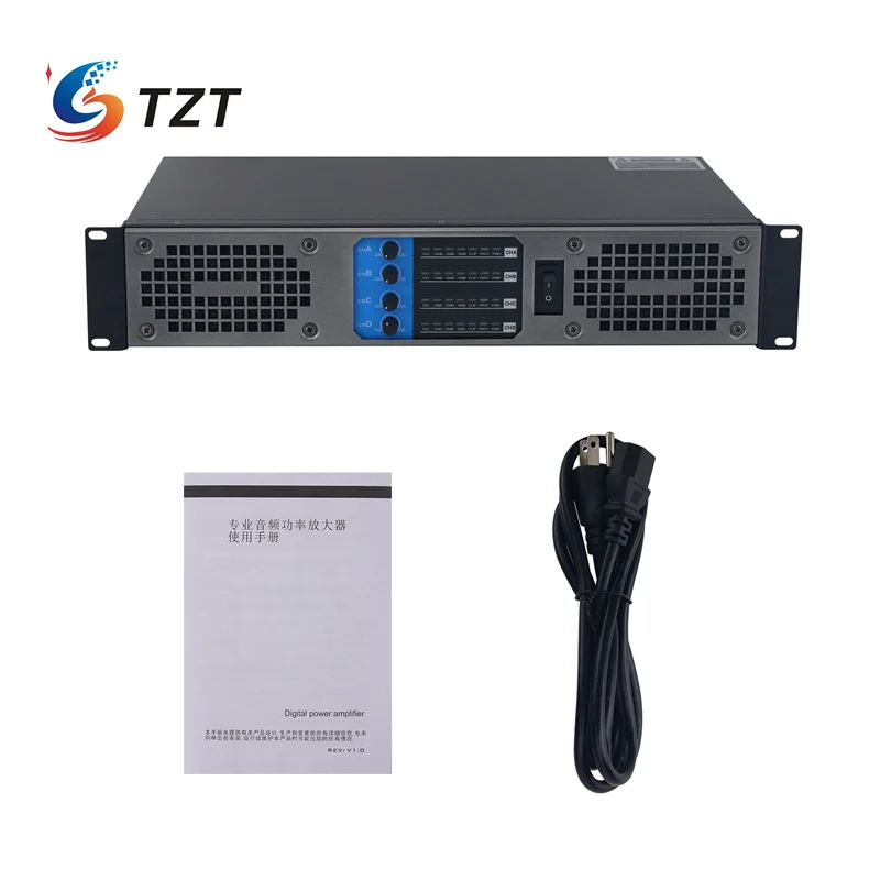 TZT 1000Wx4 전문 후면 스테이지 전력 증폭기 무대 성능 KTV 고출력 디지털 CA 듀얼 오디오 증폭기