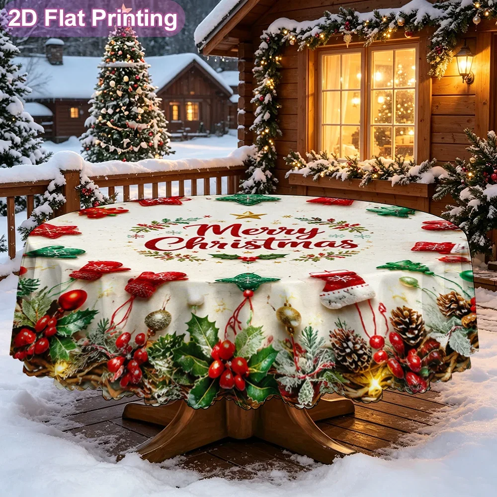 Round tablecloth with garland decoration - soft tablecloth for weddings, winter parties, Christmas, birthdays, housewarming