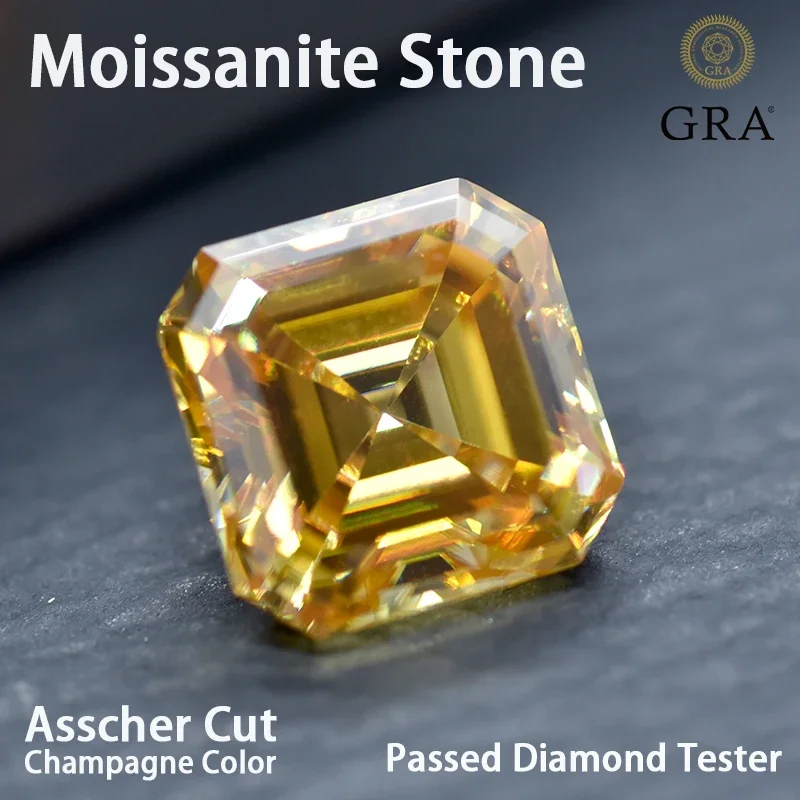 Moissanit-Stein, Asscher-Schliff, Champagnerfarbe, VVS1, DIY-Ring, Halskette, Hauptmaterialien, bestandenem Diamanttester mit Zertifikat – Detail 1