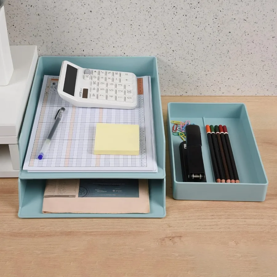 صينية مكتب بلاستيكية من طبقتين من BlueStack - منظم رسائل قابل للتكديس لإيصالات المجلات الورقية مقاس A4 مثالية للمكتب المنزلي والأعمال #5