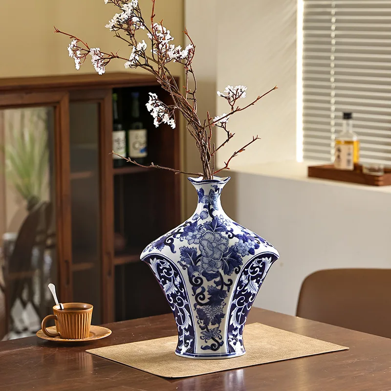 HYS blue and white porcelain clothes ceramic vase Chinese ceramic ornament hydroponic living room TV cabinet ceramic jewelry