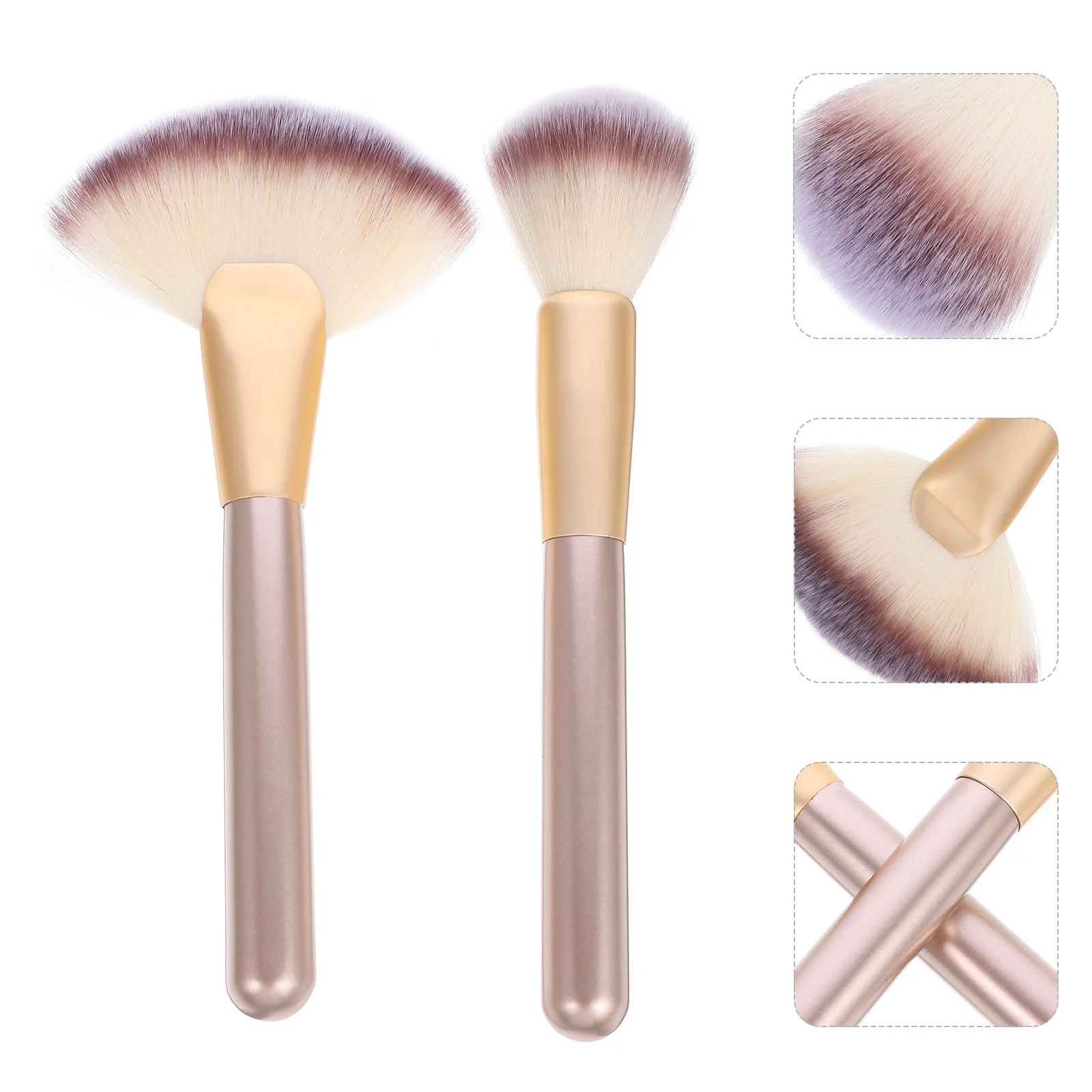 1Set Fan Makeup Brush Set Wooden Handle Soft Nylon Bristles Facial Makeup Blush Powder Highlighter Applicator Multipurpose