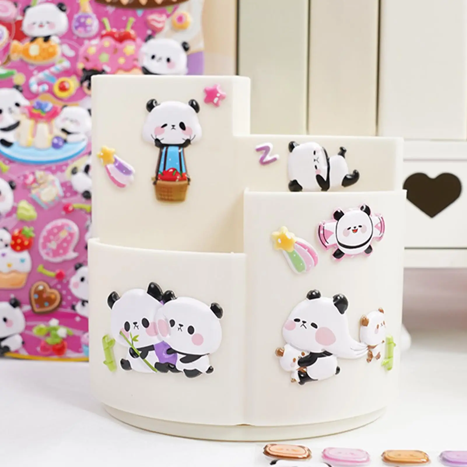 Cute Puffy Stickers Cute Panda Relief Stickers 2 Pieces Stationery Puffy Decals For Phone Case Notebook Scrapbooking Journal