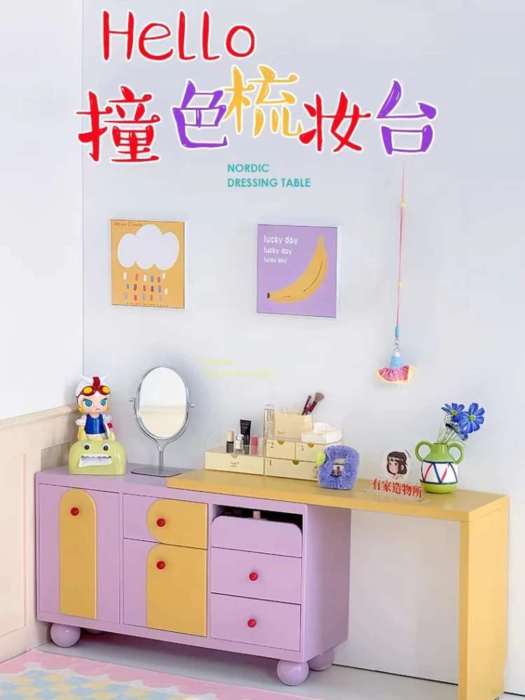 Dresser Bucket Cabinet Cream Wind Dopamine Master Bedroom Solid Wood Makeup Table Bedside Storage Integrated Cabinet