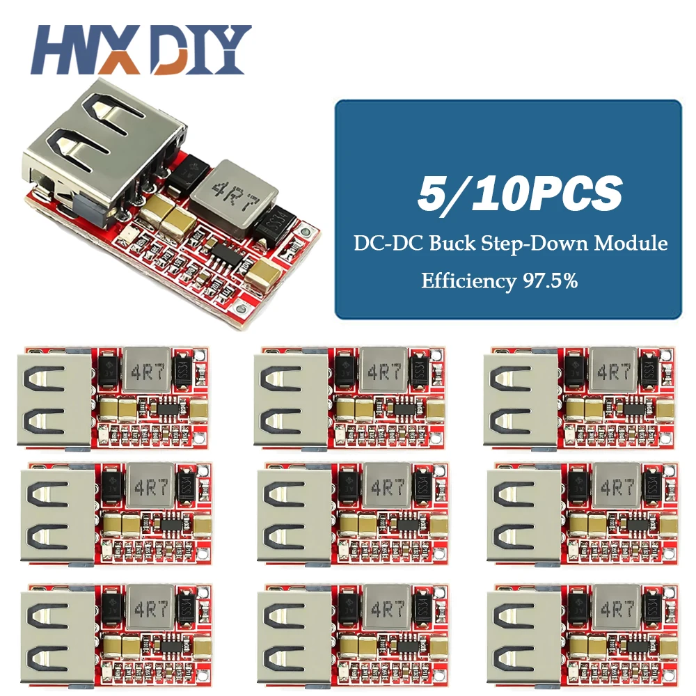 5/10 Uds 6V-20V 20V 12V a 5V módulo reductor USB convertidor de DC-DC cargador de teléfono fuente de alimentación de coche eficiencia 97,5% módulo