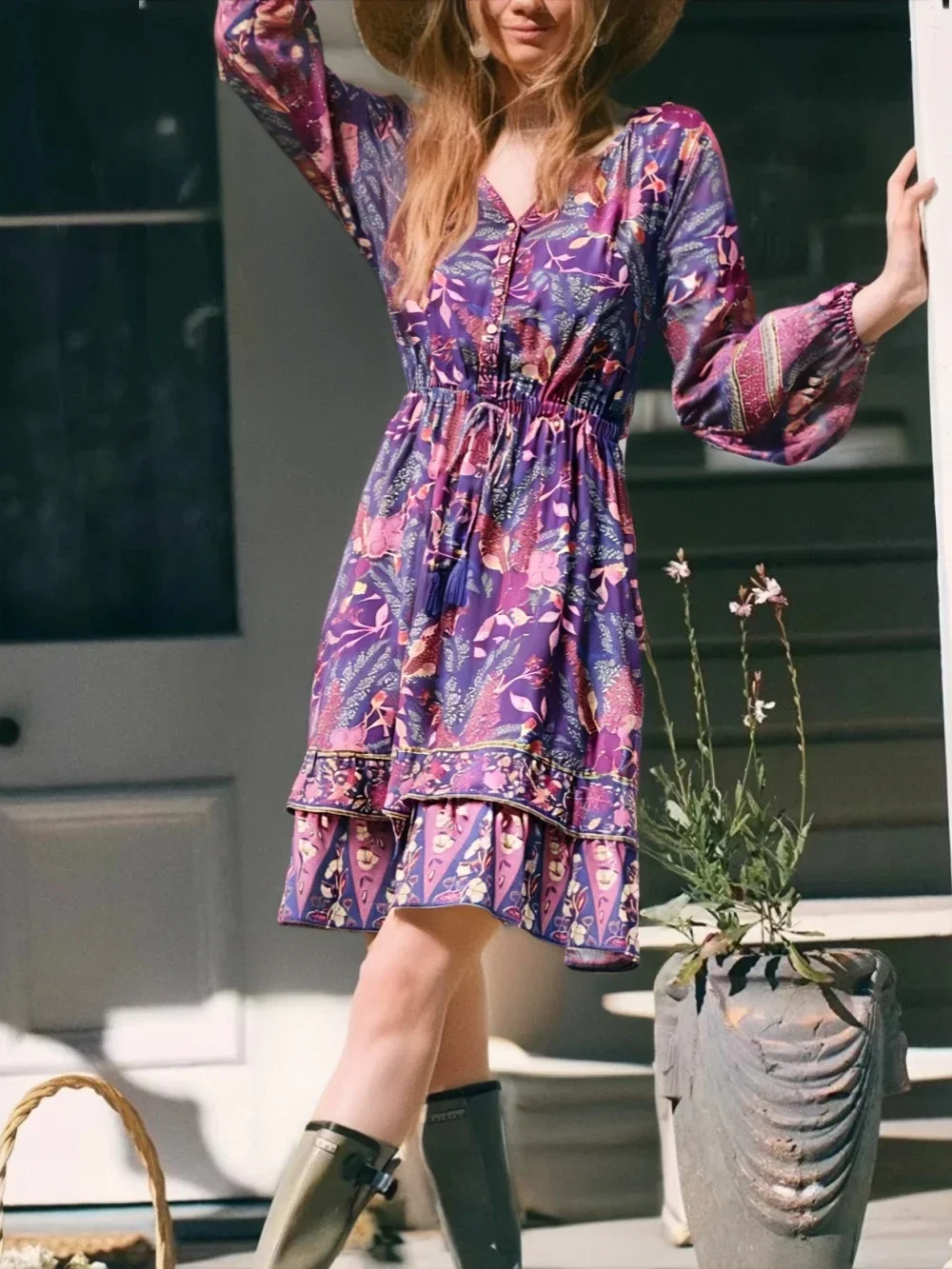 Vintage Chic Women Floral Print V-neck Bohemian Mini Dress Ladies Lantern Sleeve Elastic Waist Rayon Boho Dresses Vestidos - AliExpress 200000345 Vintage Chic Women Floral Print V-neck Bohemian Mini Dress Ladies Lantern Sleeve Elastic Waist Rayon Boho Dresses Vestidos - AliExpress 200000345
