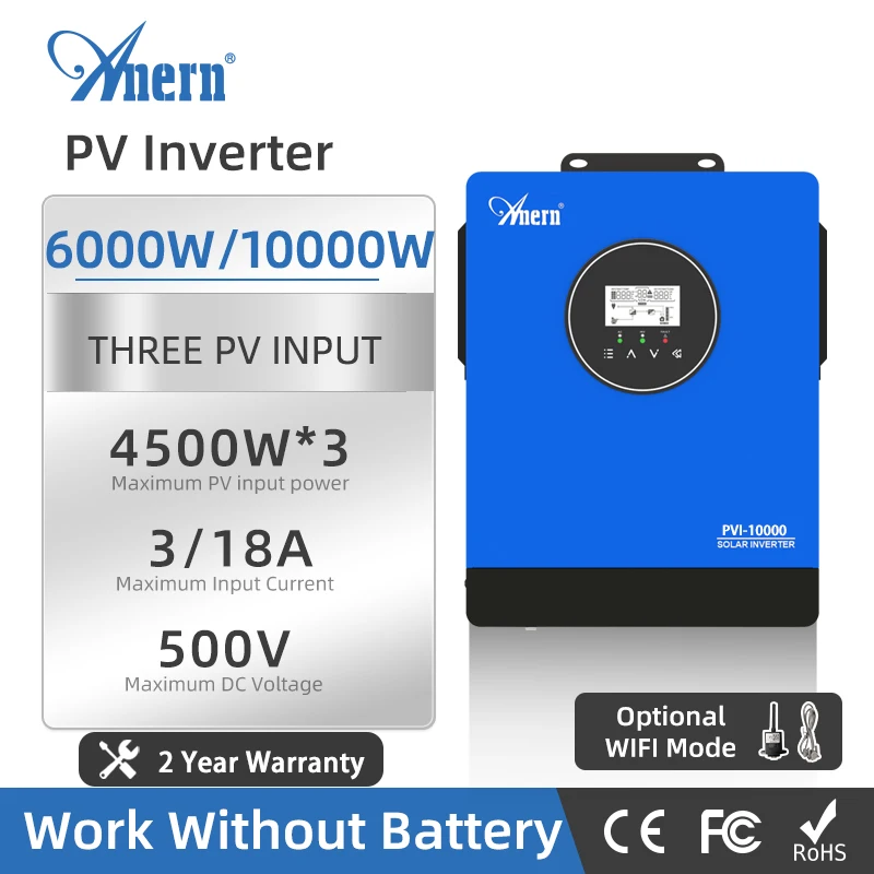 

PV солнечный инвертор Anern 10000 Вт 6000 Вт 220 В солнечный MPPT 18 А выход Wi-Fi мониторинг работает без батареи для насосов и сетевой системы