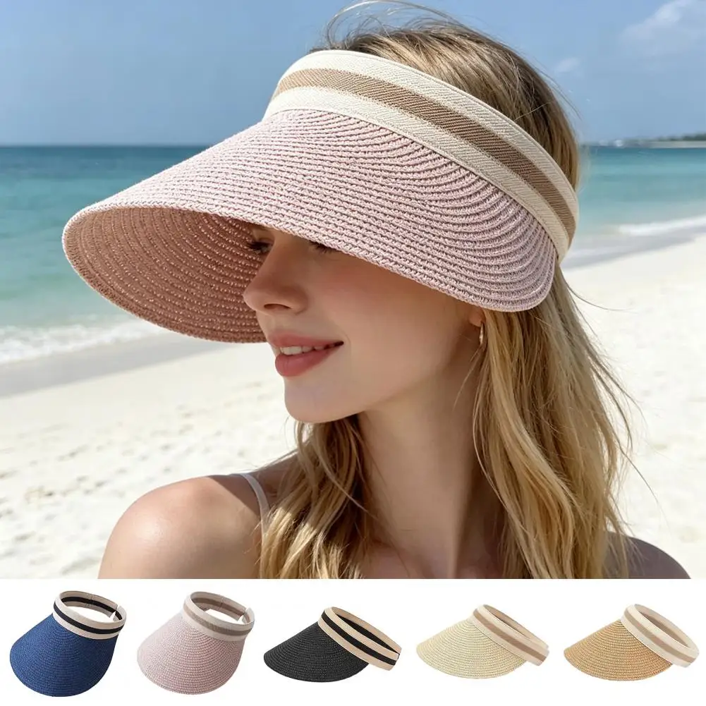 Wide Brim Foldable Sun Hat Women Summer Braided Straw Beach Cap Outdoor UV Protection Breathable Travel Hiking Hat