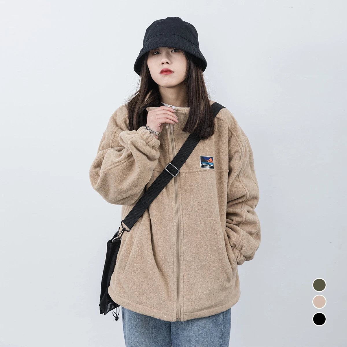 

Lamb Wool Jacket Women's Thickening Winter Stand-Up Collar Polar Fleece Oversize Zipper Coat Haruku Streetwear Couple Tops