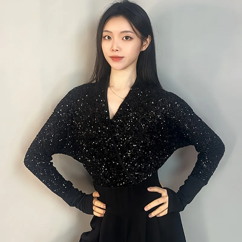 

New Arrival Women Sequin Performance Top Original Design Ballroom Latin Bodysuit Sparkling Outfit Comfortable for Daily Training