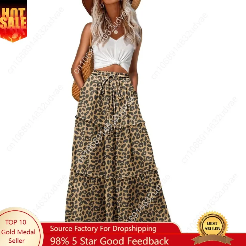 

Lepunuo Womens Casual Boho High Waisted Flowy Maxi Skirts Trendy Floral Cute Long Skirts with Pockets