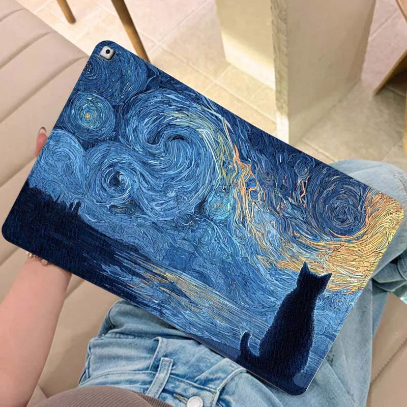 

Art Oil Painting Color Cat Gift For iPad Pro Air Mini 2 3 4 5 6 7 6th 7th 10th 11th 10.2 9.7 10.5 11 Foldable Tablet Case