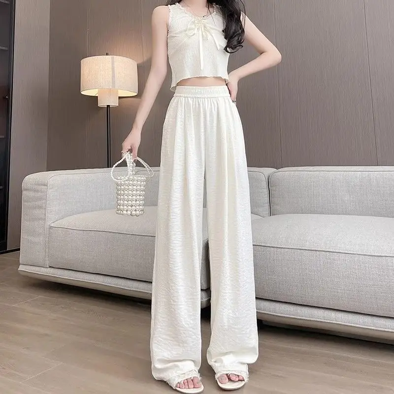 Wide Leg Pants High Quality Womens Spring Chiffon Pleated Leisure Hipster Femininas Lightweight Breathable Detail Aesthetics Ins