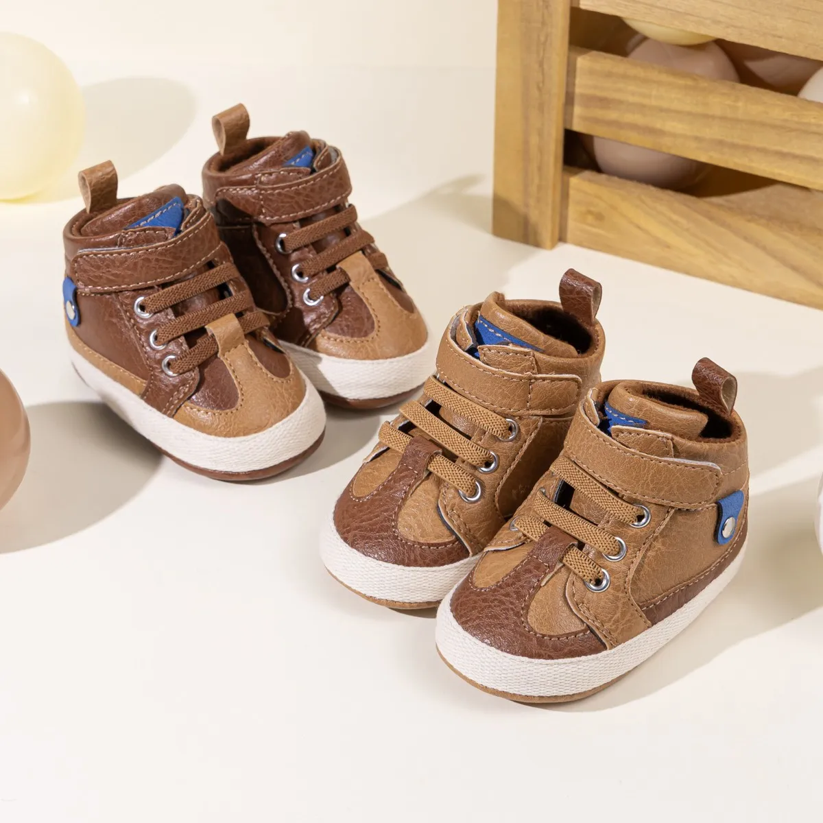 

Newborn Baby Shoes for Boys Fashion PU Casual High Tops Sports Shoes Soft Sole Comfortable Fashion Versatile First Walkers