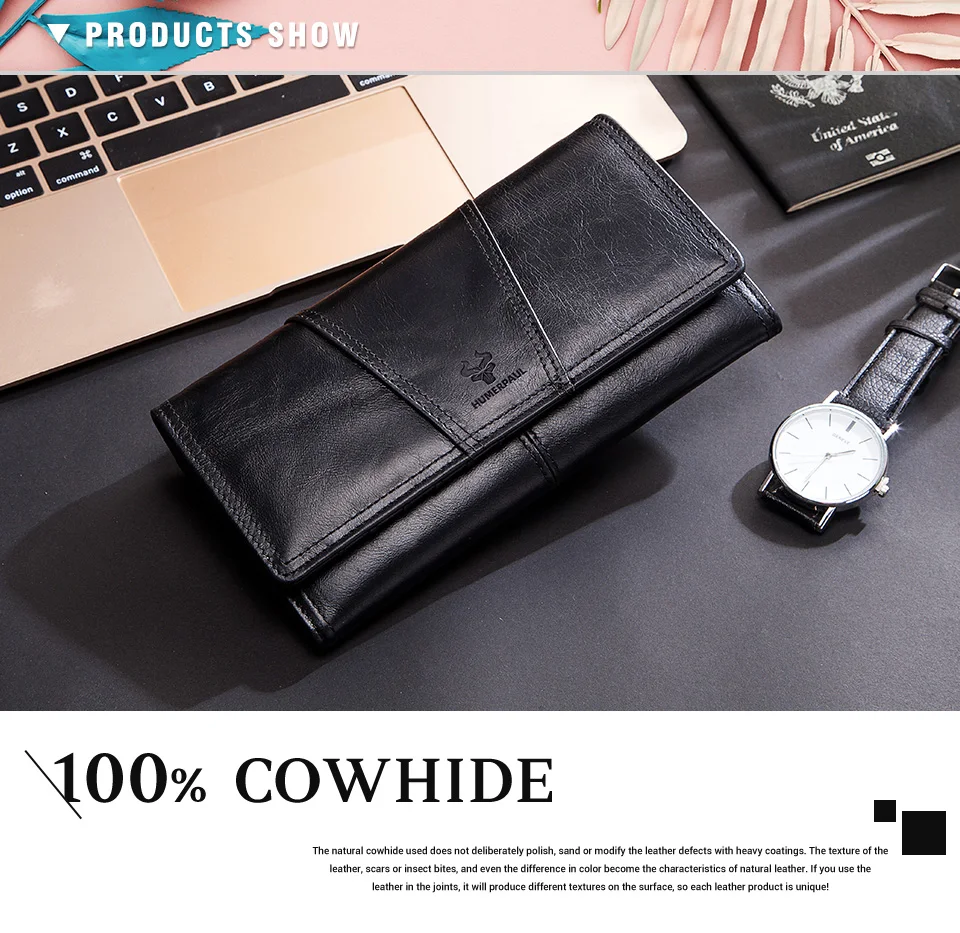 KAVIS 100% Echtes Leder Frauen Geldbörsen Lange Mit Handy Halter Weibliche Handliche Brieftasche Für Mädchen Dame Geld Tasche – Detail 16
