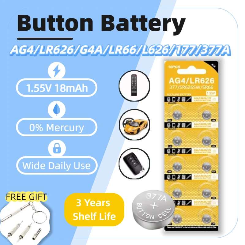 

2-100PCS AG4 LR626 1.5V 377 SR626SW 626A 377A CX66W Alkaline Coin Cell Button Battery For Watch Toys Remote Calculator Clock
