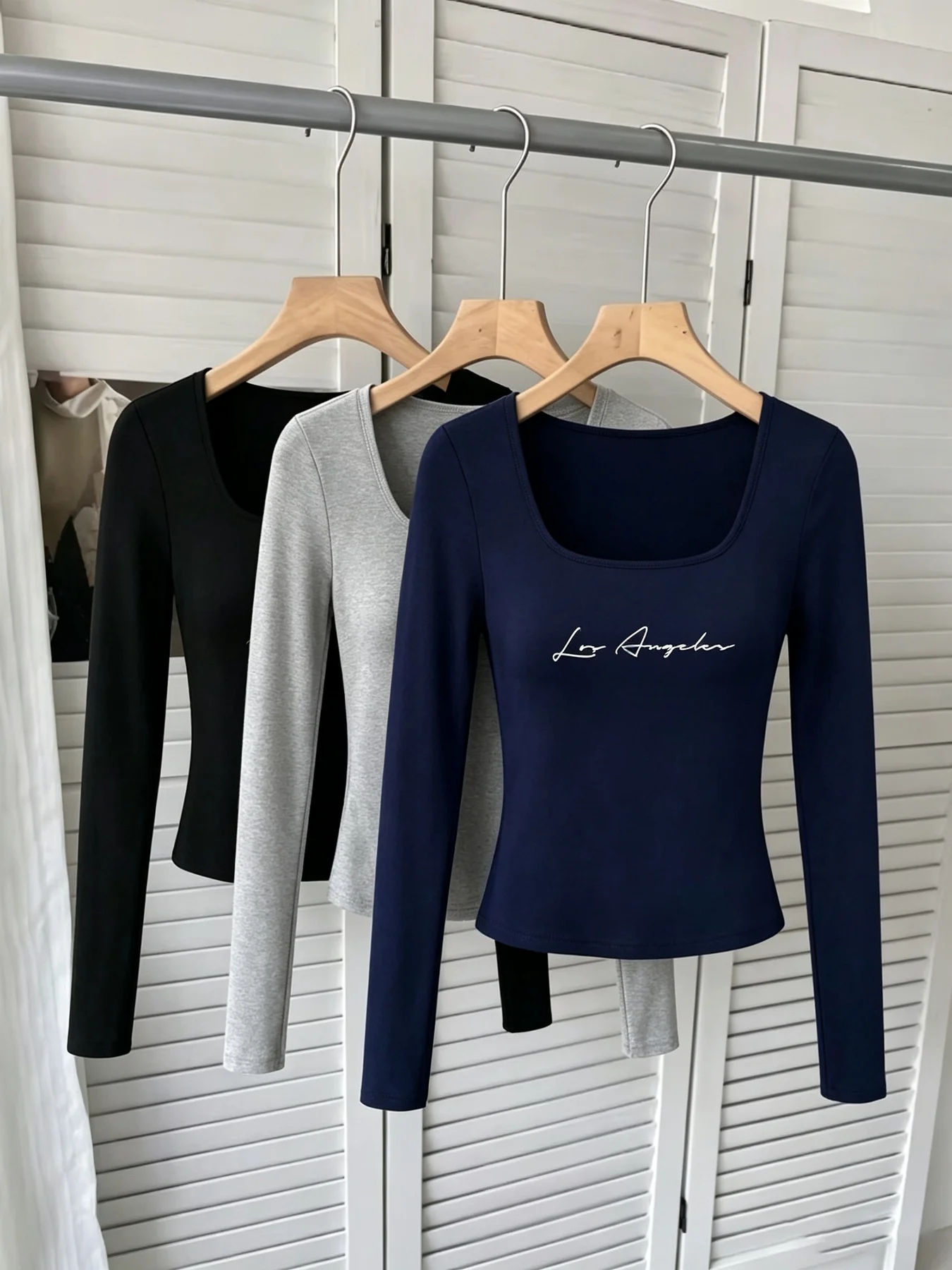Women's 3-Piece Set Square Collar Long Sleeved T-Shirt Letter Print Waist Cinched Spring Autumn Top Outfit Ensemble