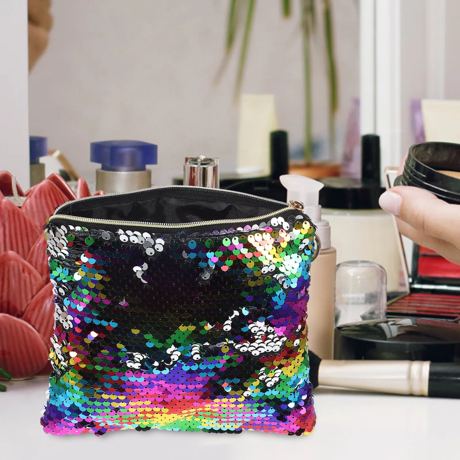 

Сумка для ручек с пайетками, фиолетовая с светло-зеленым, модный водонепроницаемый пенал, косметичка-кошелек, органайзер для хранения в стиле русалки