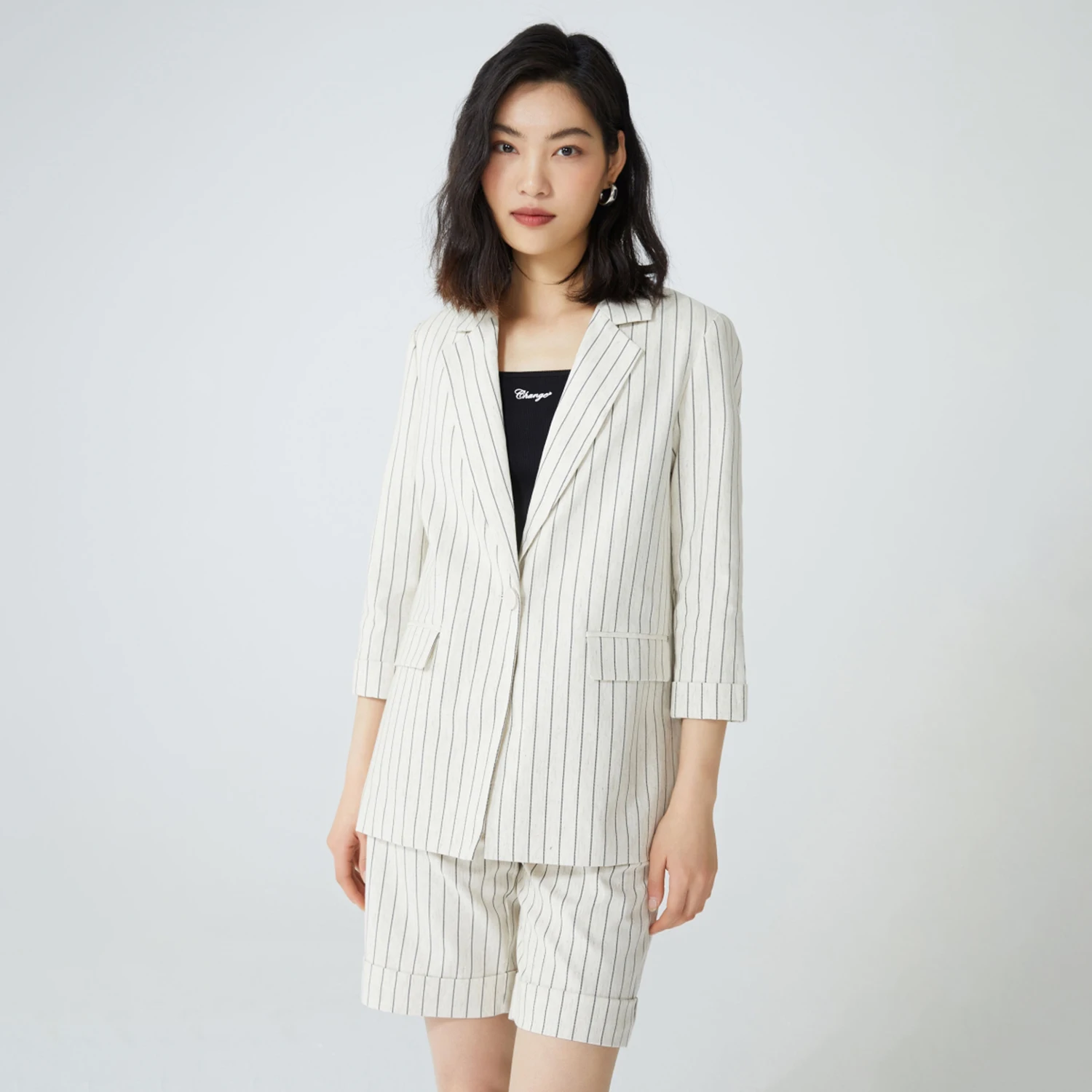 Allingentle Striped Women's 2 Piece Set Short Pants Business Suit Elegant Pantsuit Set for Office Outfits Customize