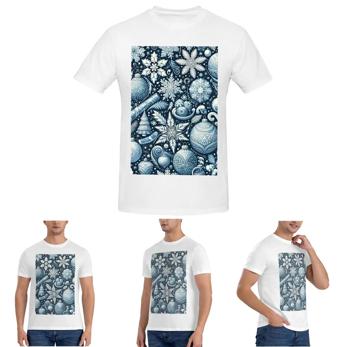 

Christmas.blue And White T-Shirt for Men Cotton Plus Size T Shirts Men's Tees Short Crew Neck Summer Clothes Tops S-6XL