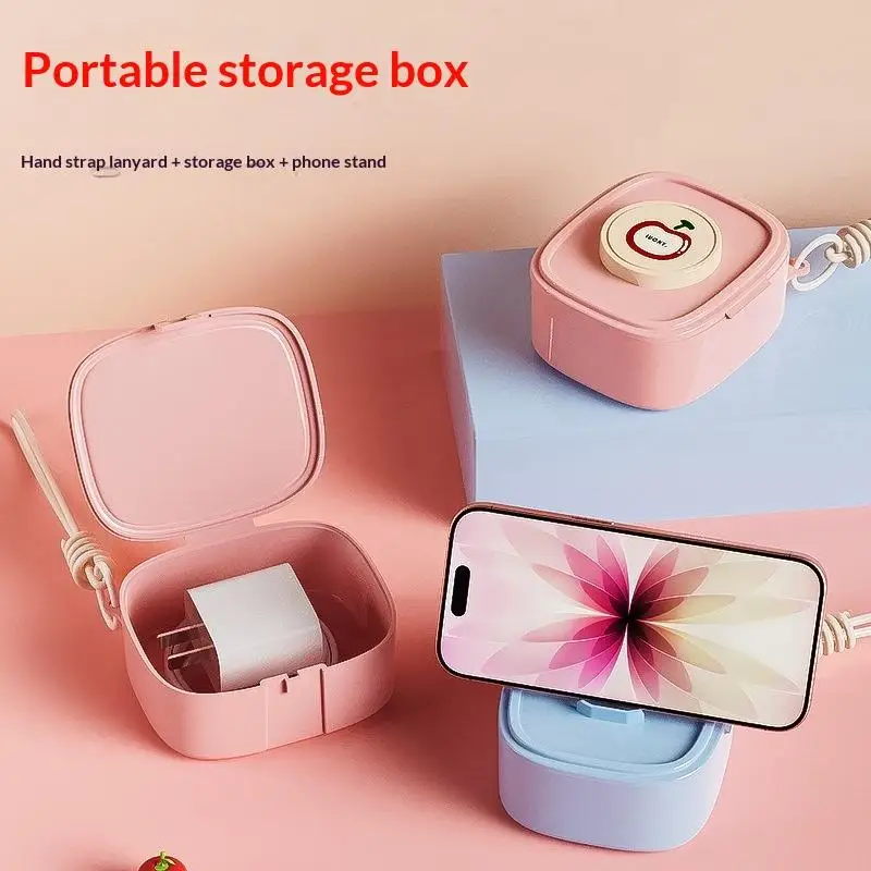 صندوق تخزين مريح متعدد كابل البيانات، منظم مكياج أحمر الشفاه، تصميم مقبض حمل محمول مع حامل