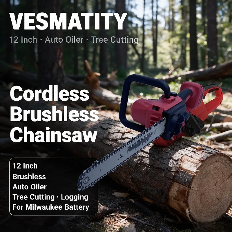 Brushless Cordless Chainsaw 12 Inch with Auto Oiler Electric Saw for Tree Logging Wood Cutting For Milwaukee Battery