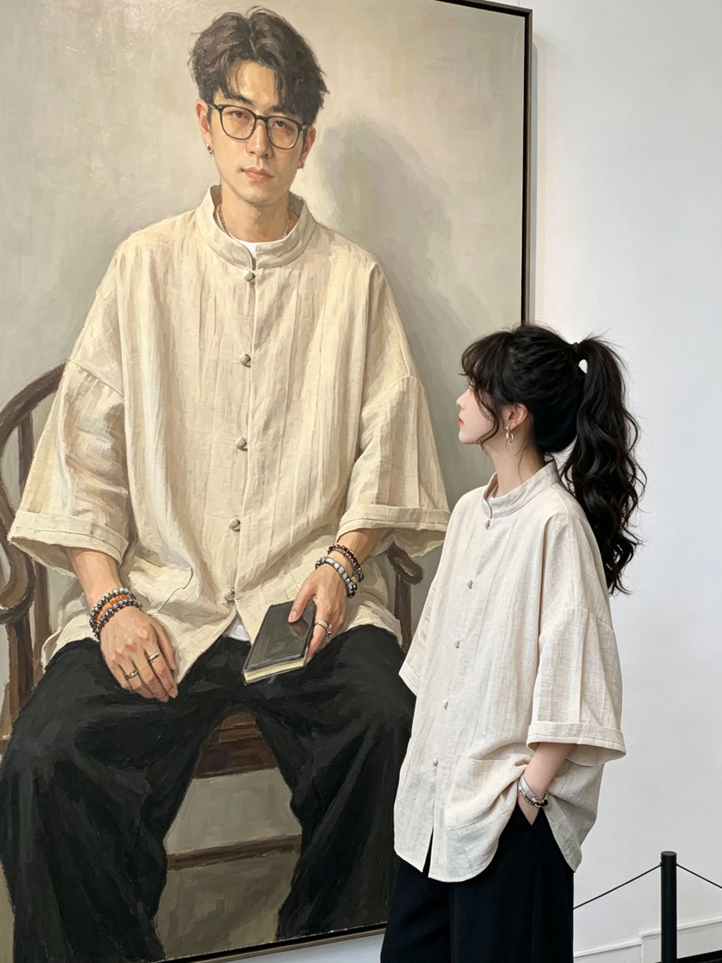 New Chinese Style Linen Short Sleeve Shirt Men's Summer Thin Stand Collar Ma qua Design Sense Seven Sleeve Tang Costume