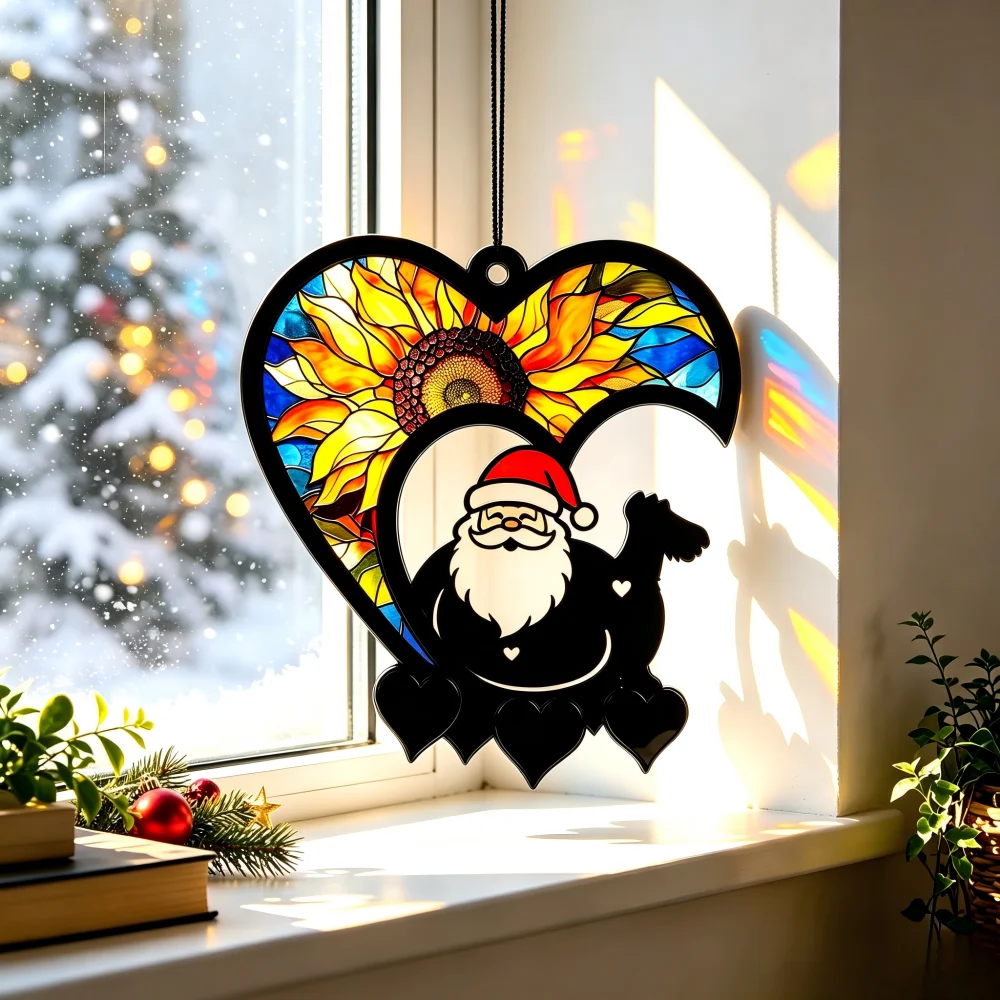 Personalized Pet Memorial Heart Suncatcher,Custom Name Dog Silhouette Acrylic Window Hanging,Christmas Remembrance Gift