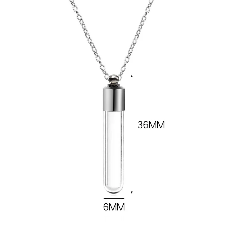 Stainless Steel Glass Tube Necklace Ashes Keepsake Cremation Jewelry Bottle Storage Case Pill Box Spice