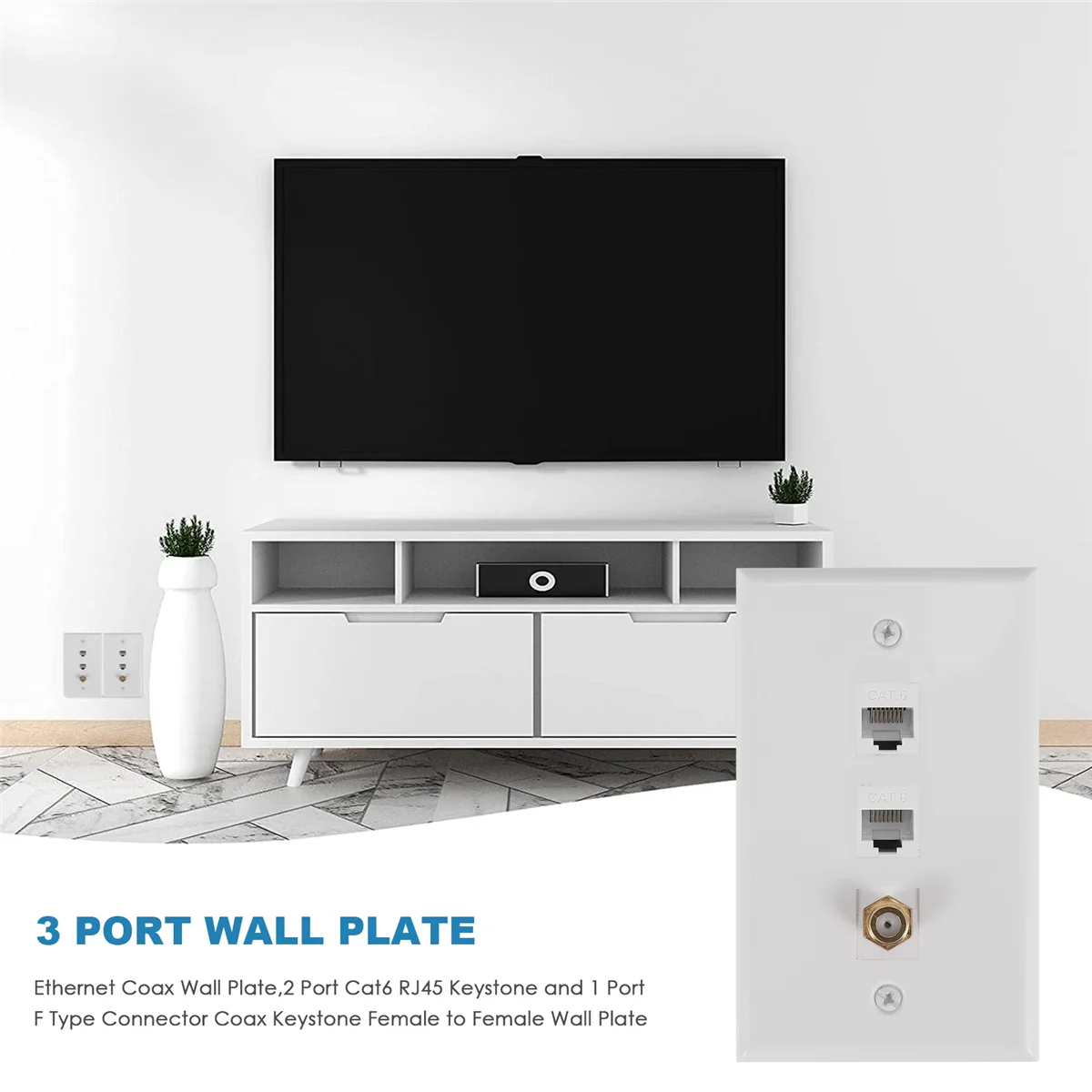 Plat dinding Coax Ethernet, 2 Port Cat6 RJ45 dan 1 Port konektor tipe F Coax perempuan ke pelat dinding