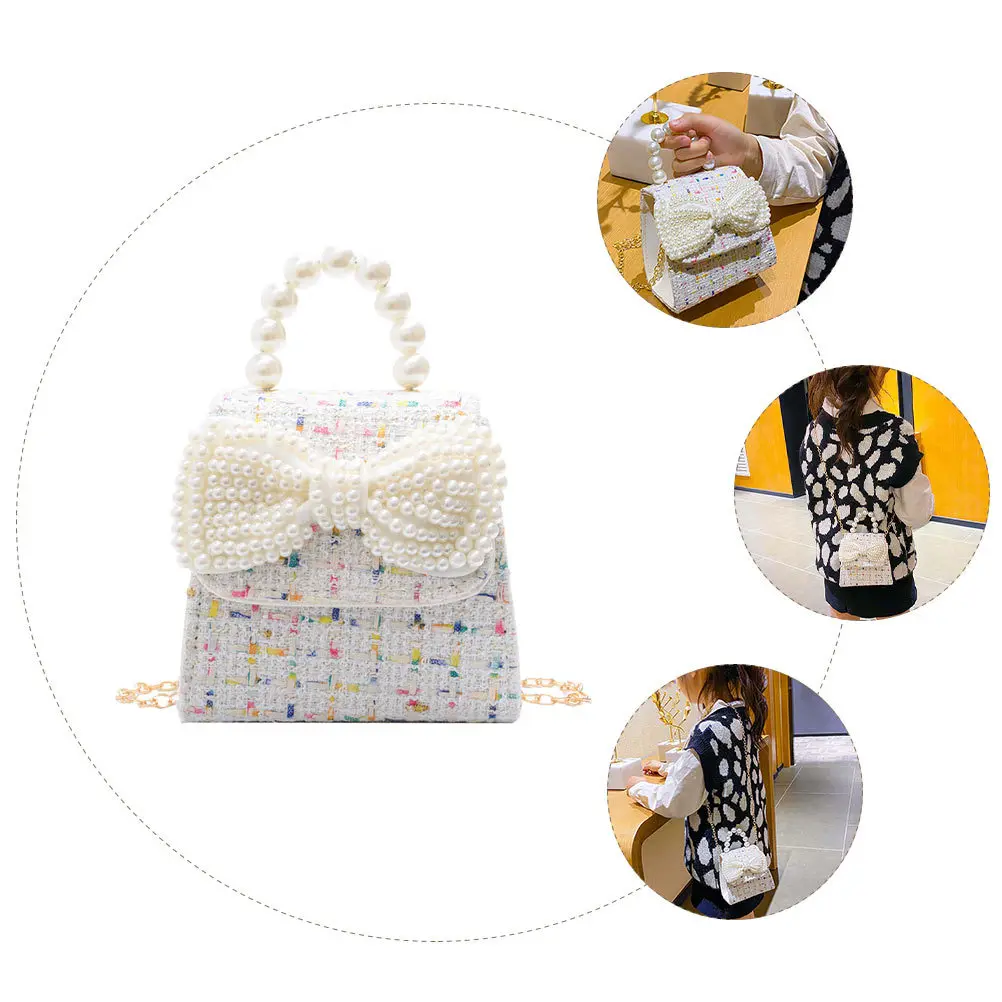 

Pearl Bow Handbag Kids Crossbody Girls Small Purse Toddler Lightweight Storage Functional Accessories Pearl Handle