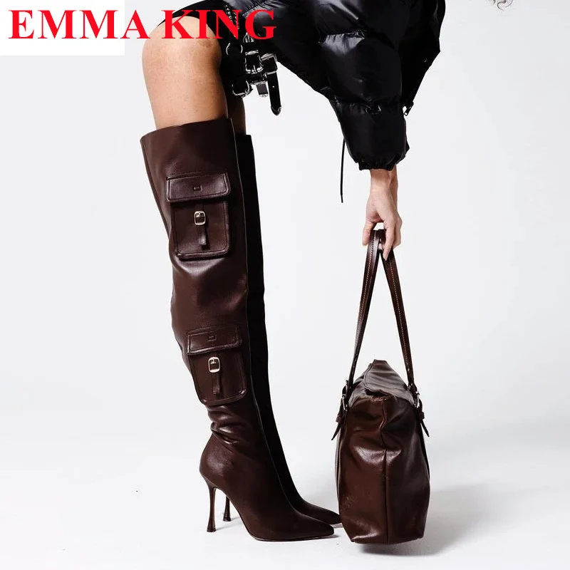 الدنيم الأزرق فوق الركبة أحذية للنساء ، أشار تو عالية الكعب ، الفخذ أحذية عالية ، موضة طويلة ، الخريف ، الشتاء ، 2023