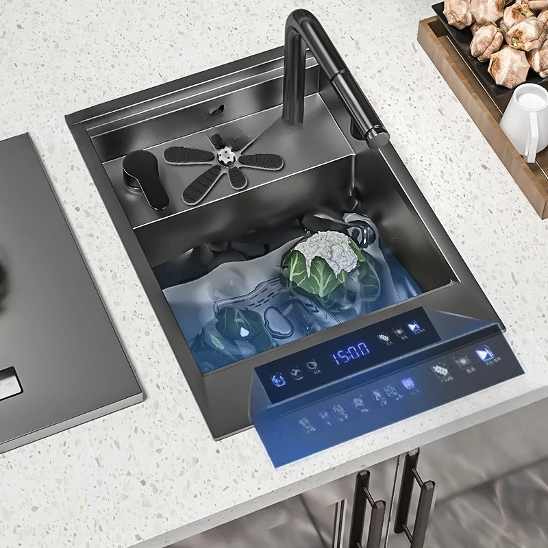 

Bar counter fruit and vegetable disinfection double catalyst cup washer invisible sink stainless steel washing basin with lid