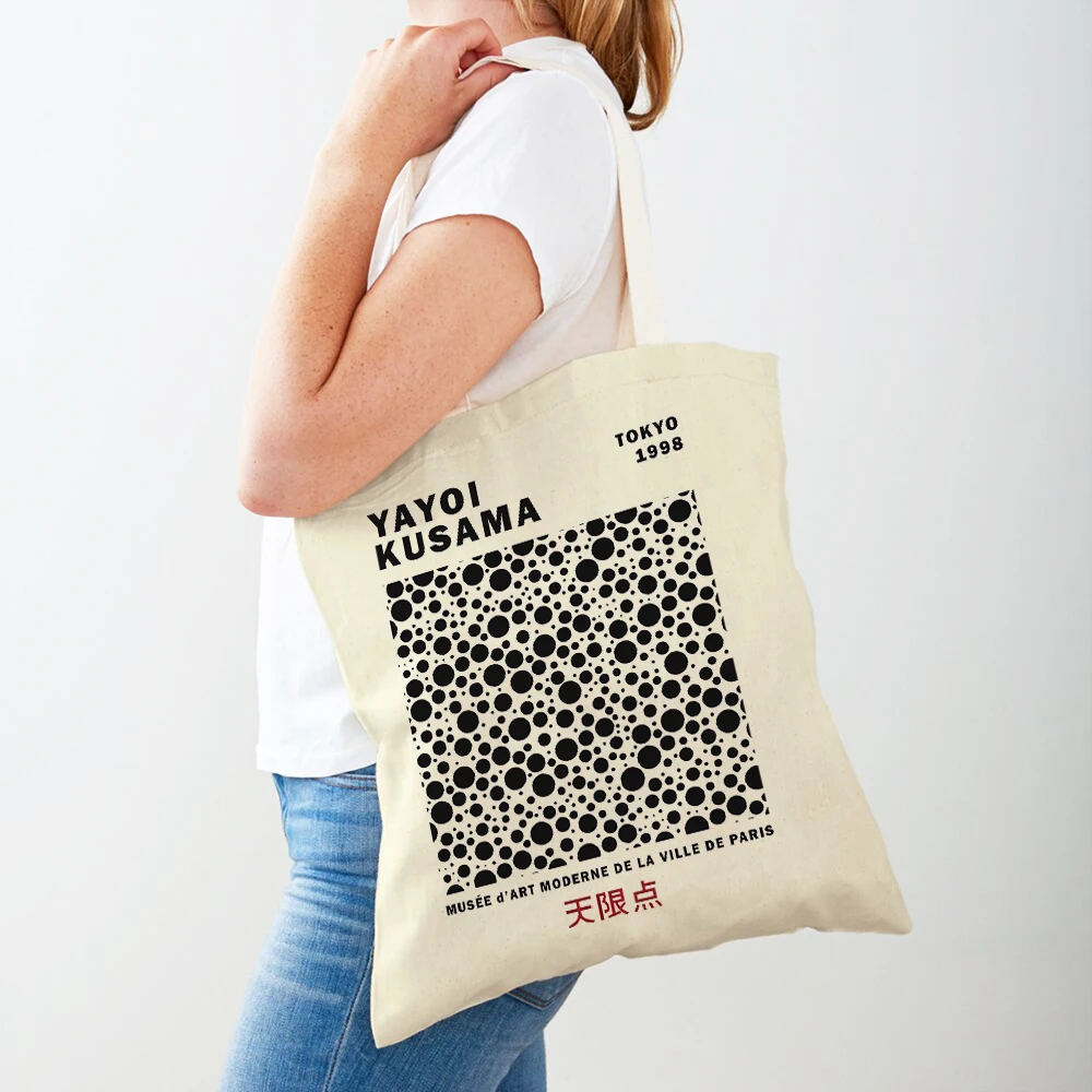 Yayoi Kusama Pumpkin Canvas Painting Japanese Shopper Bag Polka Dot Stripe Abstract Casual Handbag Fashion Women Shopping Bags