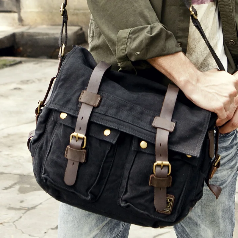 Simple canvas men's student single-shoulder crossbody bag, outdoor leisure large-capacity messenger bag