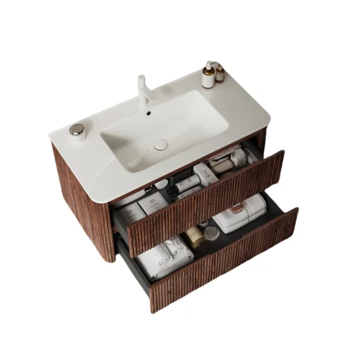 

/Bathroom Storage Cabinet Retro Walnut Woodgrain Color /36" Bathroom Vanity With Sink, Wall-Mounted Floating Plywood